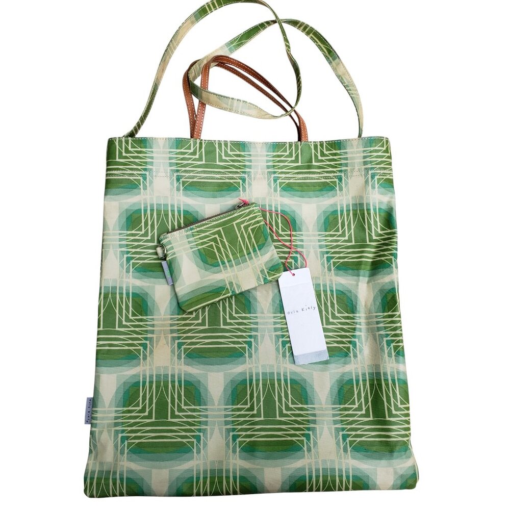 Orla Kiely green taupe tote bg and small pouch set